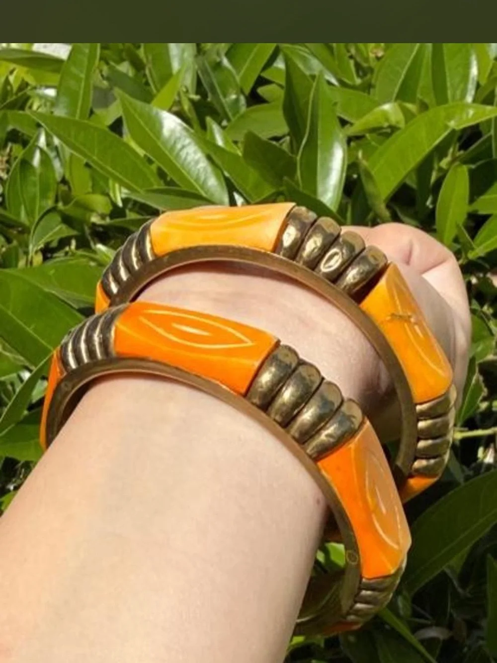 Bold Orange Resin and Gold-Tone Bangle Set - Women Jewelry Bracelets